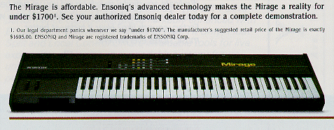 Mirage Ad, Electronic Musician, March, 1986 - 64k